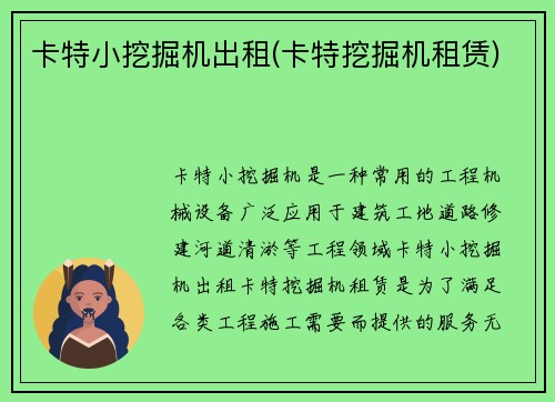卡特小挖掘机出租(卡特挖掘机租赁)