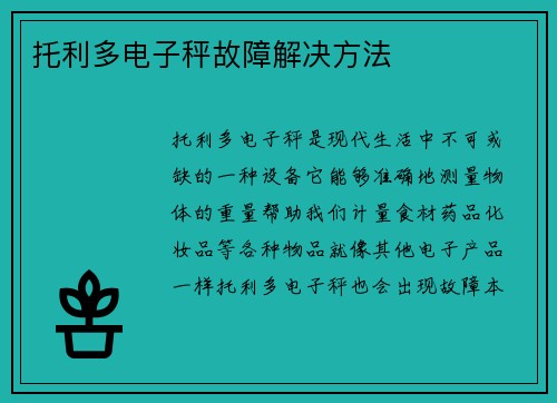 托利多电子秤故障解决方法